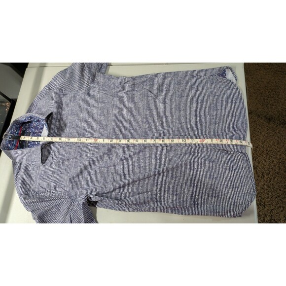 TAHARI Mens S Blue White Print Shirt Pointed Collar Stretch Cotton Casual Work - Picture 4 of 6